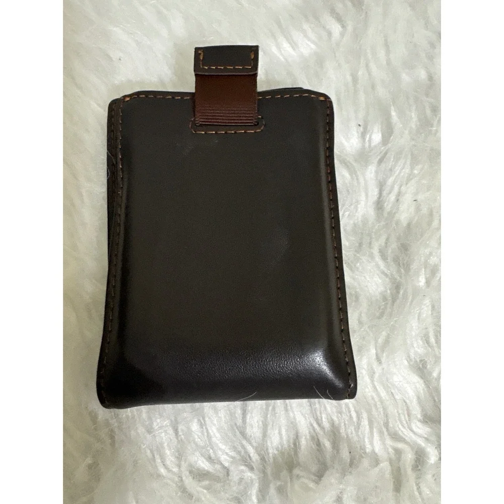Mens Dark Brown Leather Slim Bifold Wallet with Money Clip and Pull Tab